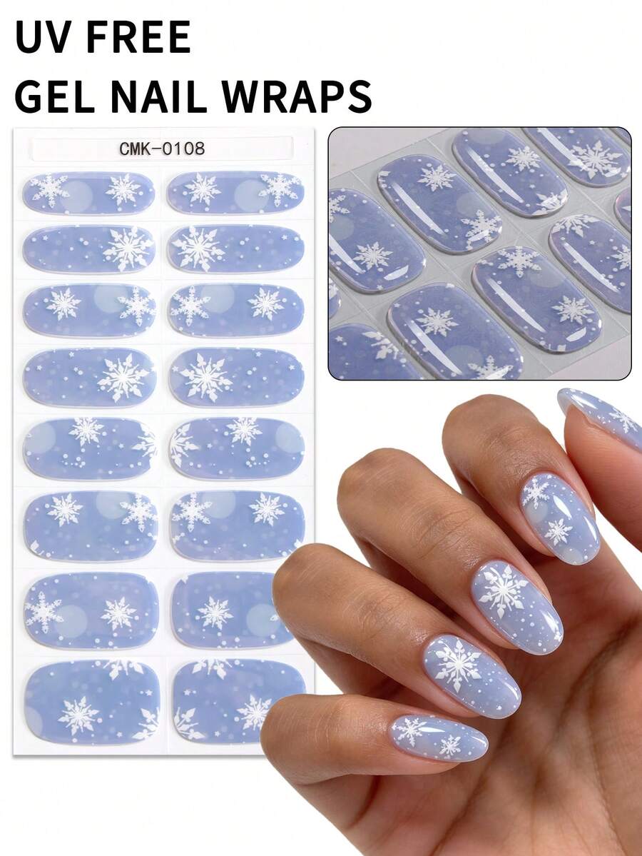 Beauty Sticker 16Pcs Christmas Snowflake Fully Cured Gel Nail Wraps ...