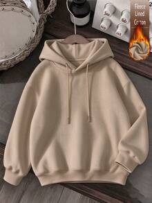 Women's Cotton Leopard Print Hooded Top, Basic Autumn/Winter Travel Hoodie - Dark Apricot - View 2