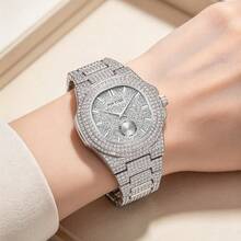 1PC Luxury Men's Quartz Watch Hip Hop Iced Out Full Rhinestone Watch, Round Dial Displaying Shiny Starry Sky Men's Fashion Accessory - one-size - View 11