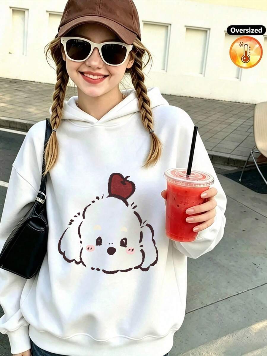 Girls' Hooded Sweatshirts, Fall/Winter Cotton Tops, Knitwear, Girls' Sweatshirts - White - View 1