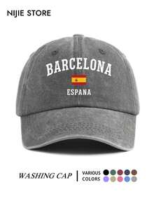 1pc Unisex Vintage Washed Baseball Cap With BARCELONA Graphic Print, Soft Comfortable Adjustable Classic Dad Hat, Outdoor Wear Baseball Cap Suitable For Daily Use, Warm And Windproof - A - View 9