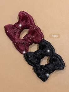 4pcs Black + Burgundy Bow Hair Clips Sweet Style Hair Accessories Suitable For Daily Wear - Multicolor - View 8