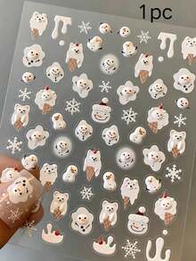 1pc Christmas Winter Fall Nails Winter Cream Snowman Nail Stickers, Holiday Atmosphere Versatile Nail Decor, Cute Winter Cartoon Image, Easily Create Atmospheric Christmas Nails - Multicolor - View 5