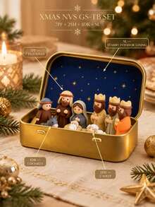 1 Set/1 Piece Christmas Nativity Scene Set, Iron Box Packed Jesus Statue, Suitable For Holy Family, Handmade Small Nativity Scene Statue Set, Holiday Decoration, Gift For F - Multicolor - View 11