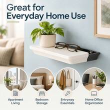 Xfo Modern White Floating Shelf With Hidden Drawer - Wall-Mounted Secret Compartment, Suitable For Cash, Jewelry, Keys, Valuable Items Display, Plastic Frame, For Bedroom, Living Room, Office, Space-Saving Hidden Drawer - Multicolor - View 7