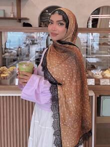 1pc Women's Bohemian Print VELA Alternative Modal Hijab With Lace, Autumn/Winter Street Style Couple Scarf, Suitable For Daily Wear - Multicolor 2 - View 8