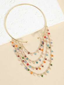 Tassel Chain Arm Bracelet With Colorful Beads, Open Adjustable Joint Arm Chain - Multicolor - View 2