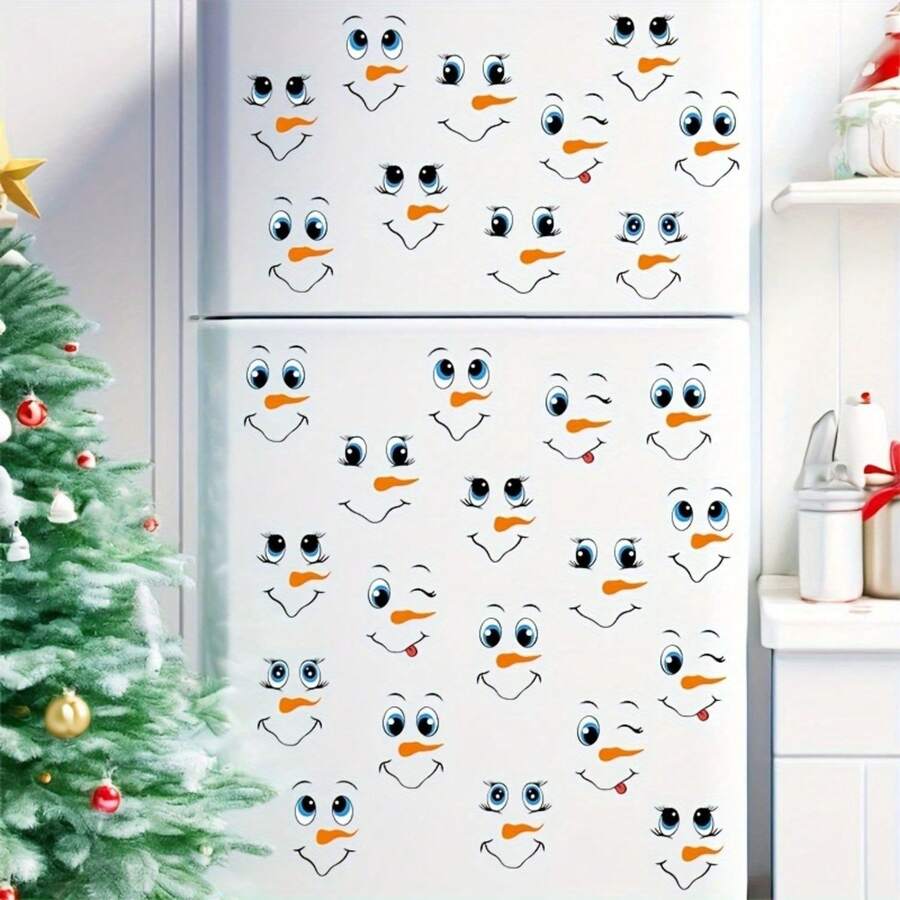 60pcs Snowman Face Stickers Set - Reusable PVC Fridge Magnets, Christmas Party Gifts And Home Decor | Multi-Color Options, Suitable For Christmas, Winter And New Year
