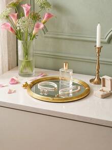 1PC Gold Bird Decorative Mirror Tray, Mirror Tray, Jewelry Storage Dish, Oval Gold-Rimmed Jewelry Display Dish, Suitable For Bedroom Vanity And Entryway Tabletop Display, Soft Decor Decorative Item To Create Atmosphere. Suitable For Placing Jewelry, Necklaces, Earrings, Rings On Vanity, Also Can Be Used As Home Tabletop Soft Decor Item Or Photography Backdrop Prop - Gold - View 7