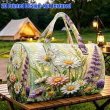 1pc 2D Printed Quilted Fabric Women's Handbag, Fresh Romantic Pastoral Style Daisy And Lavender Floral Design, Large Capacity Storage, Suitable For Weekend Outings, Also Can Be Used As Christmas Or Halloween Gift - Multicolor - View 8