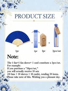 Handmade Paper Folding Fan With Gift Bag And Thank You Card, Bamboo Handheld Folding Fan, Home DIY Office Decor, Wedding Party Baby Shower Party Gift Accessory (Navy Blue) - Navy - View 7