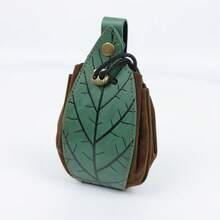 Tas Pinggang PU Daun Hijau Peri Hutan Abad Pertengahan, Kantong Pinggang Patchwork Cokelat Vintage, Dompet Koin Motif Urat Tanaman, Aksesori Kostum Cosplay Halloween LARP Druid Ranger Renaissance - A - View 5