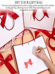 4pcs/Set Gift Bag, Includes 1 Gift Bag, 1 Sheet Of Tissue Paper And 1 Card With Ribbon, Shopping Bag, Suitable For Girls, Wedding Party, Christmas, Thanksgiving, New Year, Girlfriend Gathering, Valentine's Day And Other Occasions - Multicolor - View 2