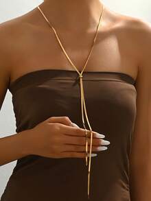 1Pc Extra Long Snake Bone Chain Necklace, Luxury Retractable Chain, Elegant Versatile Jewelry For Women Daily Date Vacation Office - Gold - View 1