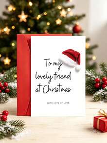 6pcs Christmas Card With Envelope - "To My Lovely Friend At Christmas" Festive Santa Hat Greeting For Friends, Besties & Loved Ones, Holiday Gift, Blank Inside - Multiple Styles - View 2