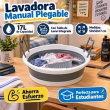 17L Foldable Manual Laundry Tub With Integrated Washboard And Handles, Portable Plastic Basin For Small Clothes, 50x50x17 Cm, White And Grey - White - View 2