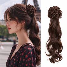 TaLang 18 Inch 70g Synthetic Wavy Ponytail Wig With Braided Flower Bun, Strong Hold Claw In Hair Extensions, Retro Curly Hairpiece For Women Daily Wear - Multicolor - View 11