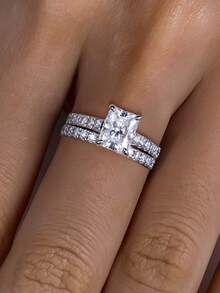 7x9mm/3.0CT Radiant Cut Moissanite Ring, S925 Silver Moissanite Engagement/Wedding Ring, Suitable For Gift - White - View 3
