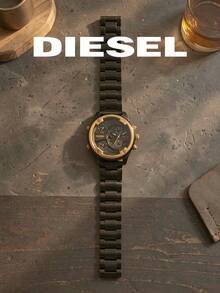 Diesel DZ7418 Men's Large Dial Dual-Tone Wristwatch, Quartz Chronograph Multi-Time Zone Dial, Black & Gold Metal Case, Industrial Street Style Men's Accessory - Black - View 3