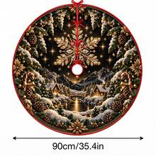 1件裝 黑金雪花村莊圖案聖誕樹裙，優雅節日裝飾，5種尺寸，中性節日禮物，適用於居家與派對聖誕家居裝飾 - 黑金雪花雪景村莊 - 查看 12