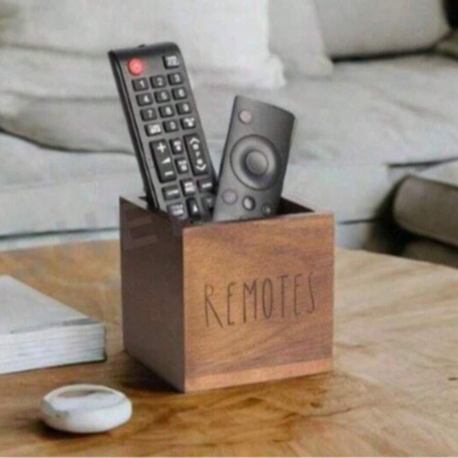 1pc Nordic Style Wooden Remote Control Storage Box, TV Remote Control Holder, Desk Organizer, Keep Remotes Tidy And Within Reach, Living Room Bedroom Decor, Ideal Gift - Brown - View 1