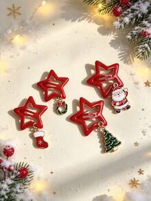 4pcs Set - Creative Christmas Star Hair Clips, Perfect For Christmas Parties, Holiday Gatherings And Festive Photo Props - Multicolor - View 9