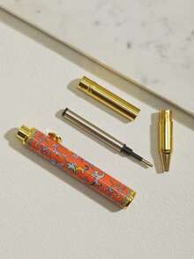1 Piece Ceramic Barrel Signature Pen, Vintage Pattern Gold-Plated Design, Premium Ballpoint For Adults And Students, Smooth Writing For Calligraphy Practice And Office, Elegant Retro Style Pen - 973A - View 3