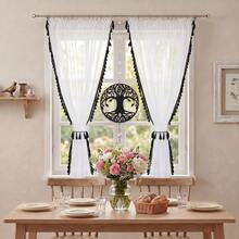 FLYINGCURTAINS Tassel Edge White Sheer Window Curtains, Rod Pocket Light Filtering Drapes With Tiebacks For Kitchen Bedroom - Multicolor - View 1