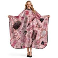 2/1pc Exquisite Hairdressing Apron Cape, Fashionable Glitter Pink Beauty Hair Accessory Print, Adjustable Neck Hairdressing Cape, Suitable For Women's Hair Dyeing And Styling - Multicolor - View 3
