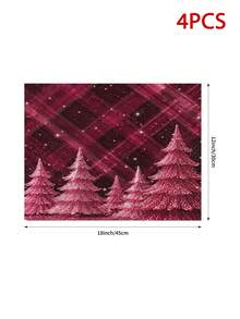 Christmas Table Runner, Pillow Case, Placemat, Red Buffalo Plaid Sequin Christmas Tree Starry Sky Print, Winter Holiday Table Decor, Rustic Farmhouse Style Party Home Decor, Holiday Tablecloth - Multicolor - View 7