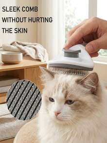 1Pc Pet Slicker Brush For Dogs And Cats, Self‑Cleaning Pet Grooming Brush With Soft Round Pin, Removes Loose Undercoat, Tangled Hair, Comfortable Massaging Comb For Short Long Haired Pets - Grey - View 3