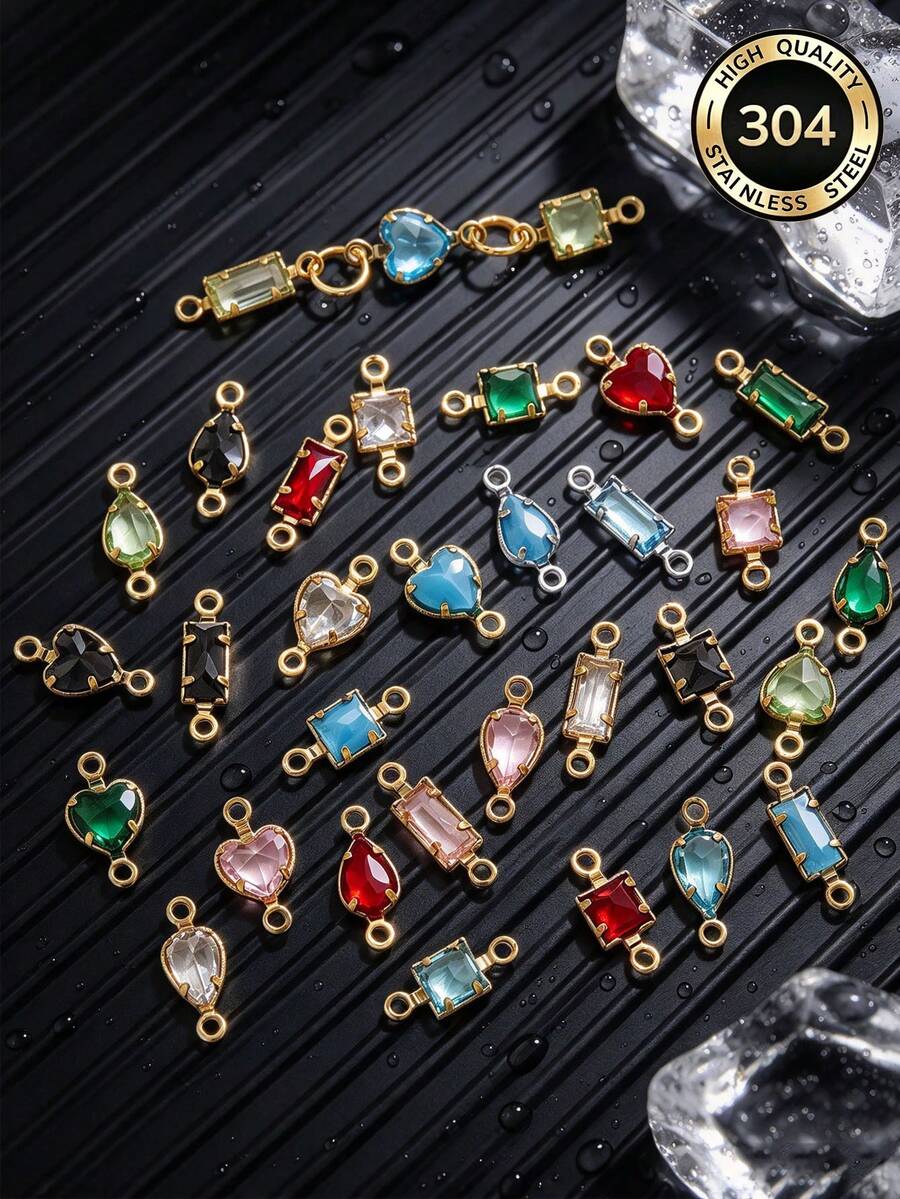 20-Piece Set Of Stainless Steel 18K Gold-Plated Fashionable Colorful Double-Hole Connectors For DIY Necklace And Bracelet Making - Connector - View 1