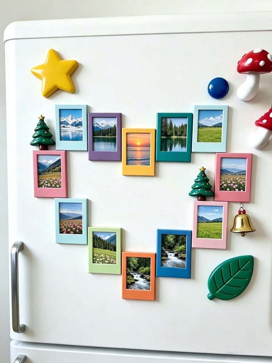 10-Piece Colorful Magnetic Photo Frames - 3-Inch Mini Refrigerator Photo Magnets, Cute Christmas Decor Photo Frame Set For Kitchens, Cabinets, Whiteboards, Home Decor. 3-Inch Magnetic Photo Frame DIY Multi-Functional Combination Desktop Creative Magnetic Photo Frames, Cute Pink Refrigerator Photo Magnets.