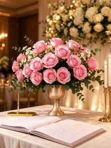 100pcs Artificial Pink Rose, Fake Flowers, Suitable For DIY Wedding Bouquet, Tabletop Decor, Bridal Shower, Valentine's Day Decoration, Party Decor, Home Decor And More - Pink - View 10