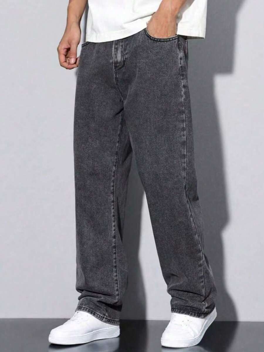 Quần jean denim cạp chun đơn giản thời trang đa năng phong cách thường ngày cho bé trai tuổi tween, mặc quanh năm - màu đen - Xem 1