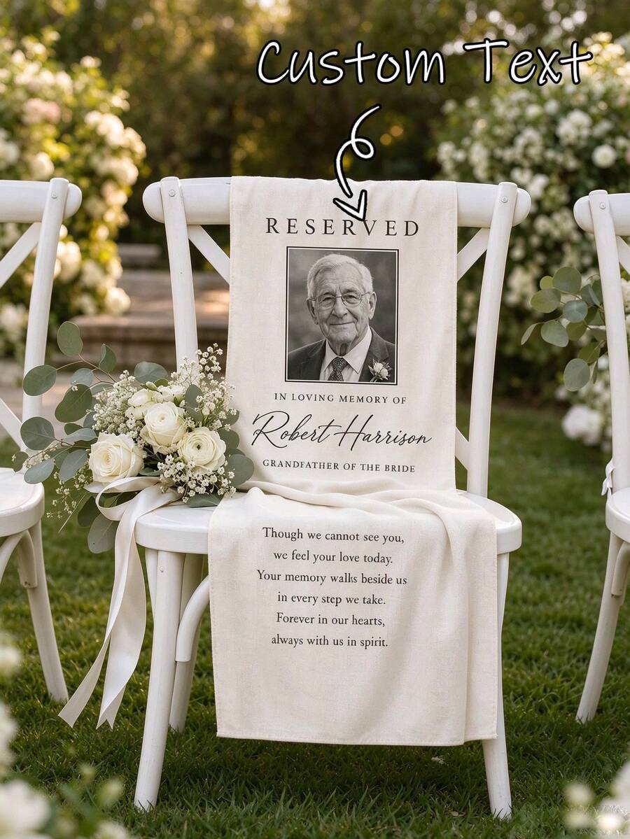 Custom Memorial Wedding Chair Back Banner, Personalized Reserved Seat Sign, Memorial Photo Tapestry, Bridal Gift For Grandfather - Multicolor - View 1