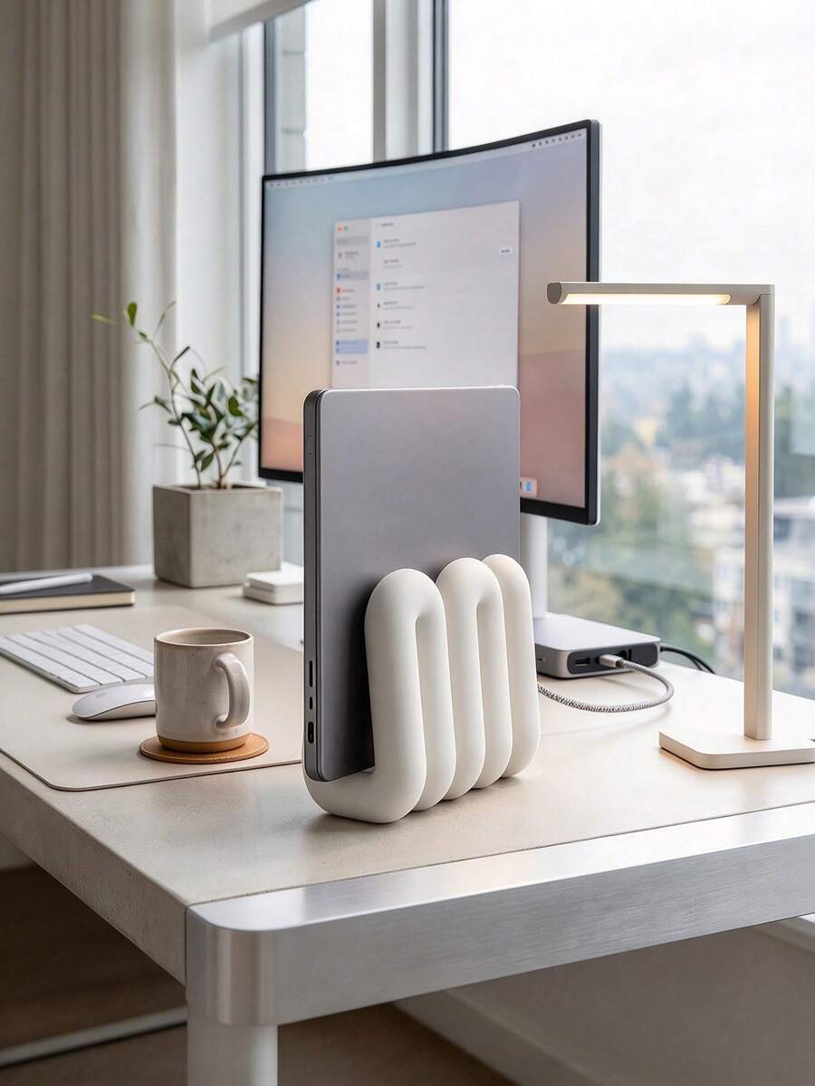 Wavy Pattern Laptop Stand | Sculptural 3D Printed Desktop Organizer | Modern Docking Station - Multicolor - View 1