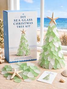 1 Set DIY Sea Glass Christmas Tree Craft Kit, 5 Colors Available, With Starfish Topper, Frosted Glass Pieces, Suitable For Handmade Holiday Gifts, Coastal Home Decor, Bedroom Bookshelf Display, Holiday Table Centerpiece And Creative Craft Projects - Upgraded DIY Christmas Tree - View 14