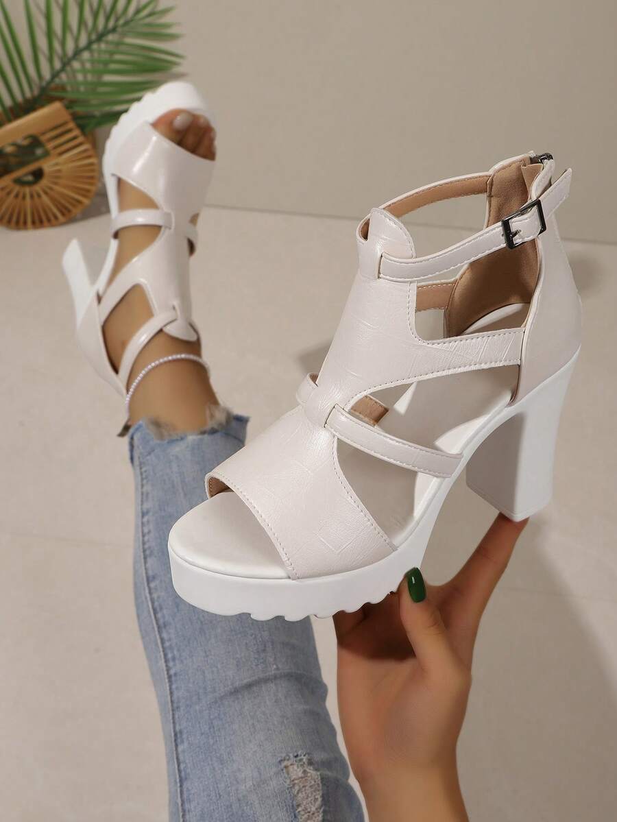 Women's Buckle Design Fashion Daily Wear High Heel Sandals - White - View 1
