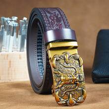 1pc Vintage Dragon Claw Automatic Buckle Men's Second Layer Cowhide Belt - Intricate Carved Cowhide Design With Golden-Tone Alloy Buckle - DC104 105 - View 11
