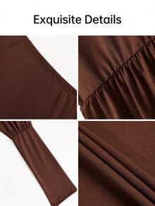 Women's Chic Off-Shoulder Knitted Jumpsuit With Long Sleeves, Capris Length, And Medium Stretch Fabric, Perfect For A Stylish Fall Guest Look - Brown - View 3