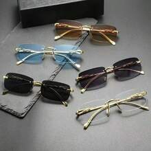 1 Pair Vintage Fashion Rimless Metal High-End Glasses, Suitable For All Seasons, Elegant High-End Unisex Glasses With Leopard Decoration Square Fashion Glasses, Unisex - Multicolor - View 5
