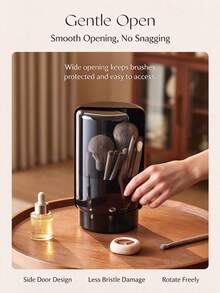 Rotating Dustproof Makeup Brush Holder With Transparent Lid, Plastic Multi-Slot Cosmetic Storage Organizer, Desktop Vanity Countertop Container, For Makeup Brushes, Lipsticks, Eyebrow Pencils, Bathroom Dressing Table Decor, Gift For Makeup Lovers - Multicolor - View 6