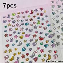 1pc Holographic Star & Moon Rhinestone Self-Adhesive Face/Nail Stickers, Perfect For Creating Summer Stage Makeup Or Festive Atmosphere. Includes Stars, Crescent Moons And Small Dots Shapes. - Multicolor - View 15