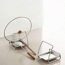 304 Stainless Steel Spoon Rack, Pot Lid Holder With Drip Tray, Small Portable Design, Suitable For Use On Stove And Kitchen Countertop, Durable And Space-Saving Design, Applicable For Kitchen Stove-Related Scenarios - Silver - View 1
