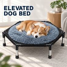 Hexagonal Elevated Pet Cot, Small To Medium Cat And Dog Breathable Mesh Bed, Removable Washable Plush Warm Pad, All-Season Pet Hammock - Black - View 4