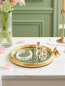1PC Gold Bird Decorative Mirror Tray, Mirror Tray, Jewelry Storage Dish, Oval Gold-Rimmed Jewelry Display Dish, Suitable For Bedroom Vanity And Entryway Tabletop Display, Soft Decor Decorative Item To Create Atmosphere. Suitable For Placing Jewelry, Necklaces, Earrings, Rings On Vanity, Also Can Be Used As Home Tabletop Soft Decor Item Or Photography Backdrop Prop - Gold - View 8