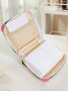1pc Striped & Cartoon Patterns Print Corduroy Multi-Compartment Storage Zipper Sanitary Napkin Pouch, Portable Travel Period Bag For Student,Madam - Multicolor - View 5