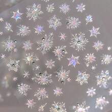 Aurora Iridescent 3D Snowflake Nail Stickers, Laser Ice-Clear Texture With Rhinestone Accents For Sparkling Eye-Catching Effect, Embossed Pattern With 3D Fit And No Curling, Thin Adhesive Backing Design For Easy Peel Without Damaging Nails, Suitable For Natural Nails, Press-On Nails And All Nail Shapes, Perfect For Creating Winter Snowy Atmosphere And Christmas Theme Nail Art, Exquisite Nail Decor Stickers For Personal DIY And Nail Salon Winter Creations - Multicolor - View 2