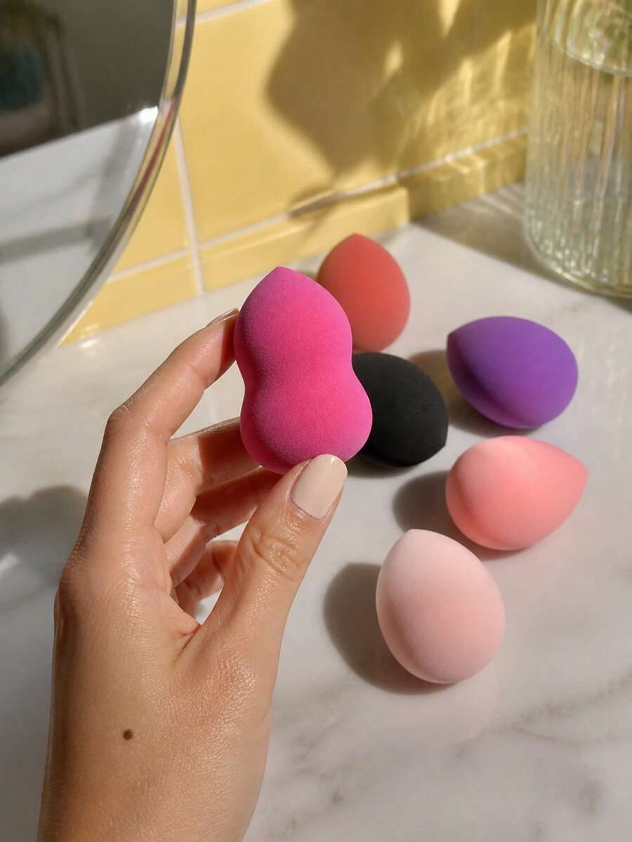 6pcs Professional Makeup Tool Set, Makeup Sponge Kit, Multi-Color And Random Shapes, Beauty Tools For Blending BB Cream, Liquid Foundation, And Concealer. Especially Suitable For Covering Localized Blemishes And Spots, Ideal For Precise Contouring - Multicolor - View 1